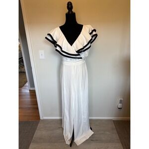 Valentine Women's‎ White V Neck Off Shoulder Jumpsuit Size L